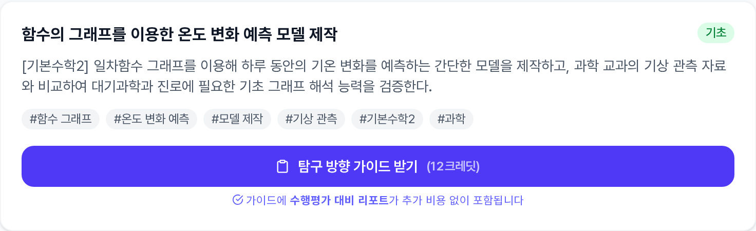 세특 주제 카드 — 설명과 키워드